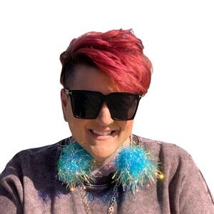 Mardi Gras Large Pom Pom Dangle Earrings Blue